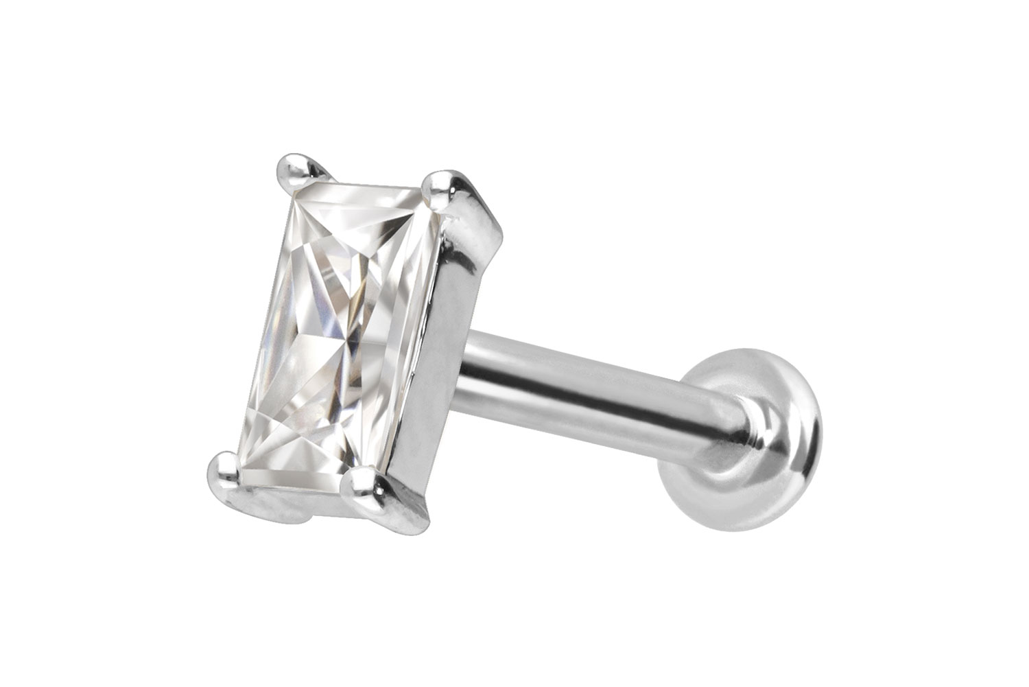 14 Karat Gold Labret Piercing mit Push Fit MOISSANIT-RECHTECK